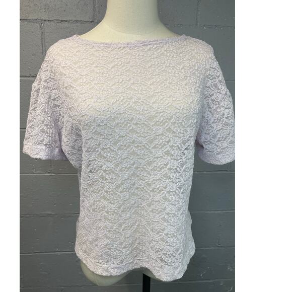 Vintage 1980s Stretch Lace T-shirt Pale Lavender Large - Picture 4 of 8